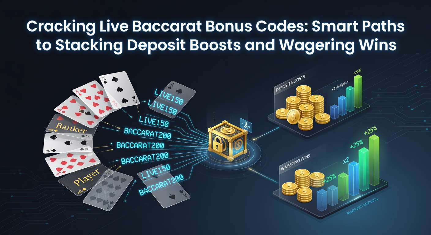 Dynamic live baccarat table with glowing bonus code overlays and chip stacks representing deposit boosts