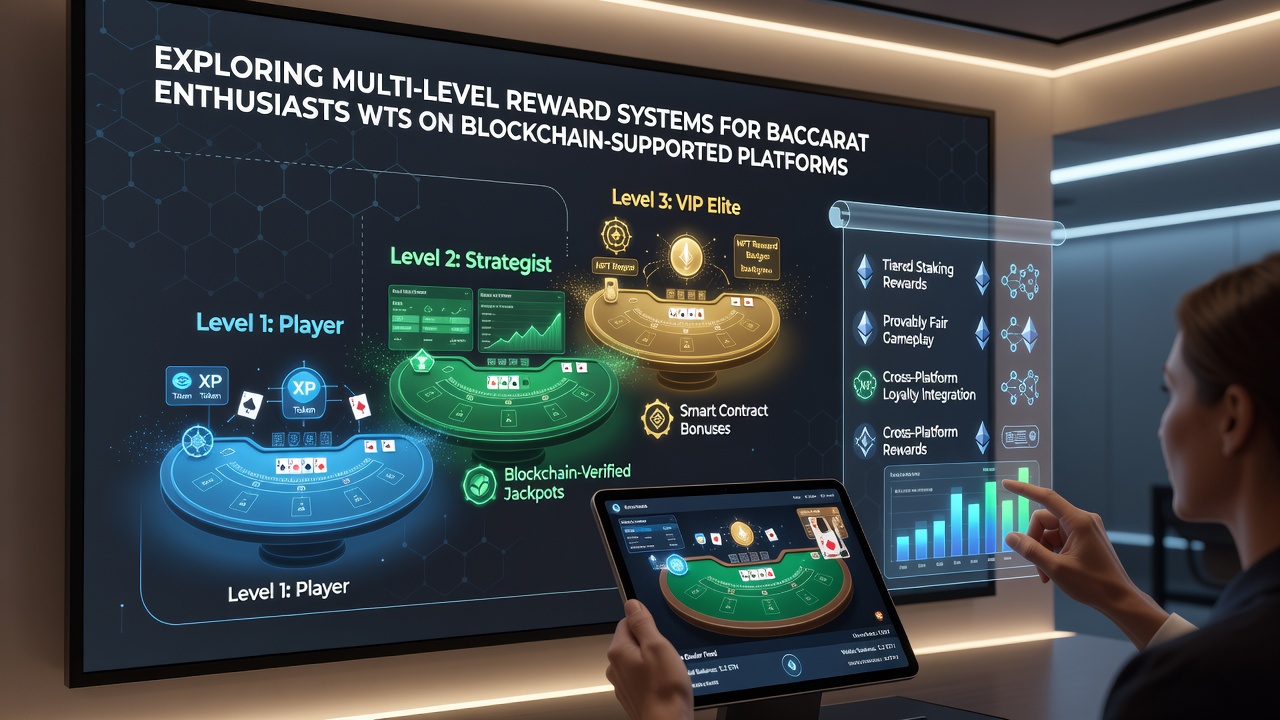 Detailed view of multi-tier loyalty dashboard showing baccarat player progression levels and blockchain reward allocations