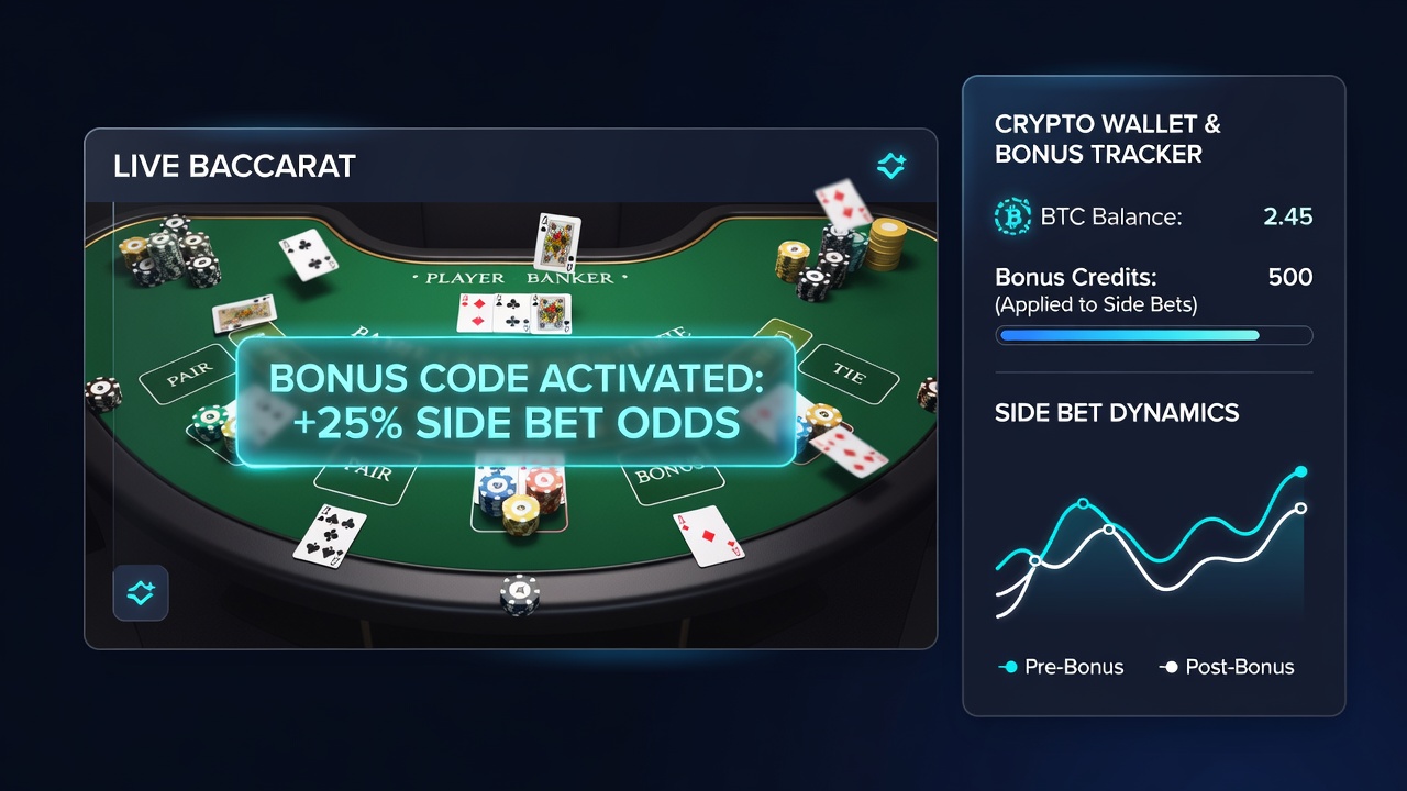 Analytics dashboard displaying side bet frequency changes linked to active bonus codes in crypto casino baccarat