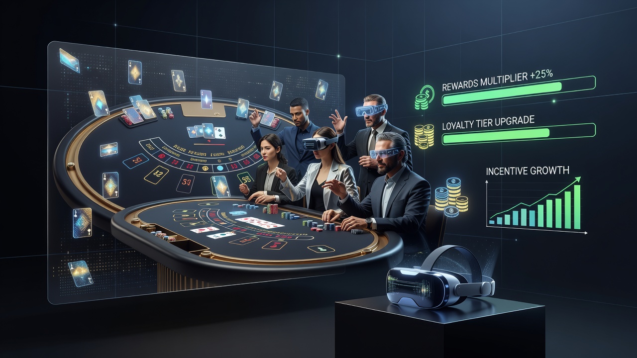 Multiple players engaged in virtual reality baccarat sessions within a cross-border digital network