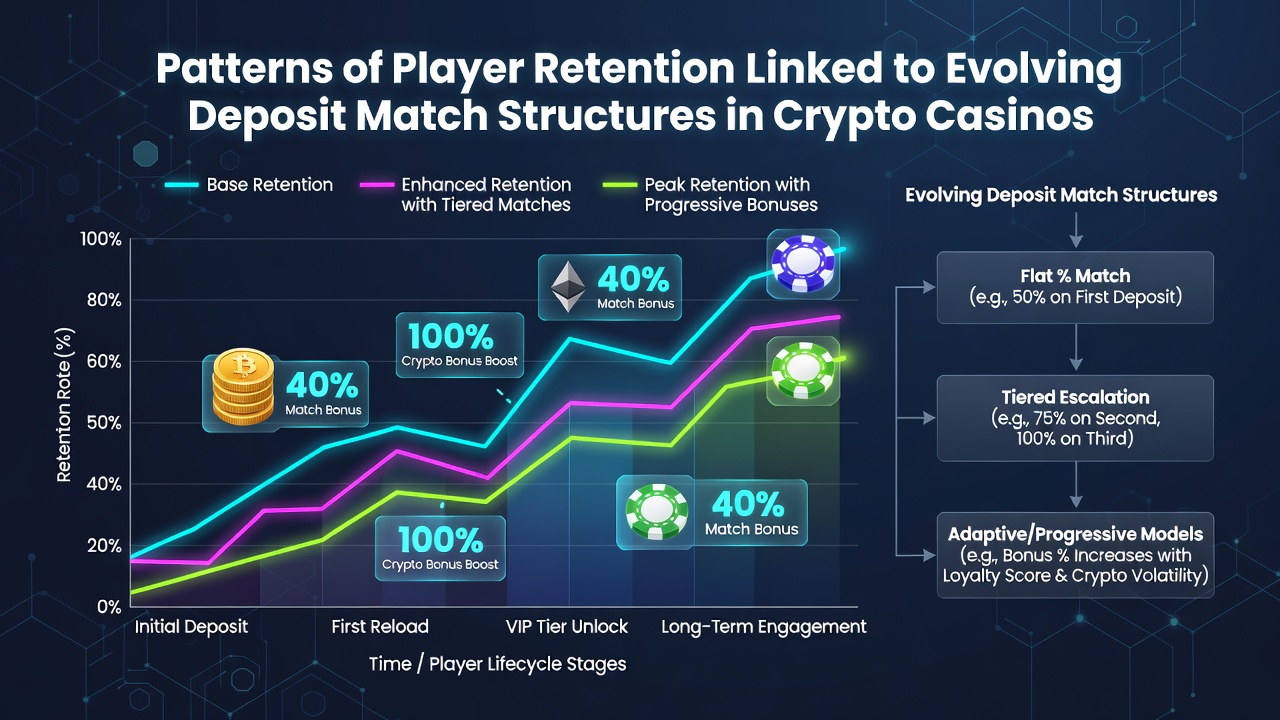 Analytics dashboard displaying retention curves tied to deposit match variations over time